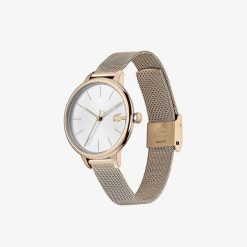 Montres | LACOSTE Montre Femme Cannes Avec Bracelet Maille Milanaise Plaque Or Rose