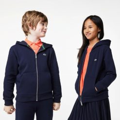 Vetements Fille | LACOSTE Sweatshirt Zippe A Capuche Enfant Lacoste Avec Poche Kangourou