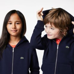 Vetements Fille | LACOSTE Sweatshirt Zippe A Capuche Enfant Lacoste Avec Poche Kangourou