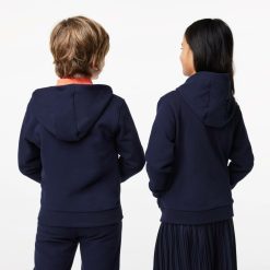 Vetements Fille | LACOSTE Sweatshirt Zippe A Capuche Enfant Lacoste Avec Poche Kangourou