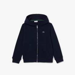 Vetements Fille | LACOSTE Sweatshirt Zippe A Capuche Enfant Lacoste Avec Poche Kangourou