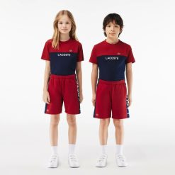 Vetements Fille | LACOSTE Short Enfant Lacoste A Bandes Colorees En Coton Biologique