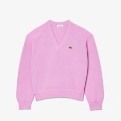 Pullovers | LACOSTE Pull Col V Femme Lacoste En Coton Biologique