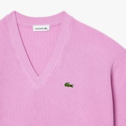 Pullovers | LACOSTE Pull Col V Femme Lacoste En Coton Biologique