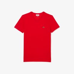 T-Shirts | LACOSTE T-Shirt Col V En Jersey De Coton Pima Uni