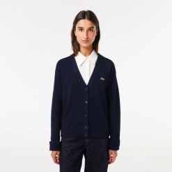 Pullovers | LACOSTE Cardigan Femme Lacoste Col En V En Laine