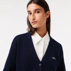 Pullovers | LACOSTE Cardigan Femme Lacoste Col En V En Laine