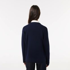 Pullovers | LACOSTE Cardigan Femme Lacoste Col En V En Laine