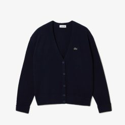 Pullovers | LACOSTE Cardigan Femme Lacoste Col En V En Laine