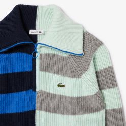 Pullovers | LACOSTE Pull Col Zippe A Rayures Contrastees En Laine