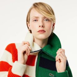 Pullovers | LACOSTE Pull Col Zippe A Rayures Contrastees En Laine