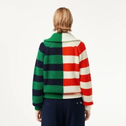 Pullovers | LACOSTE Pull Col Zippe A Rayures Contrastees En Laine