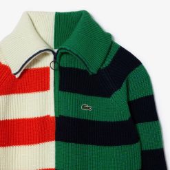 Pullovers | LACOSTE Pull Col Zippe A Rayures Contrastees En Laine