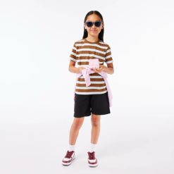 Vetements Garcon | LACOSTE T-Shirt Enfant Lacoste Avec Imprime Raye En Jersey De Coton