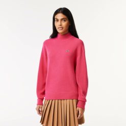 Pullovers | LACOSTE Pull Lacoste Femme Col Montant En Laine