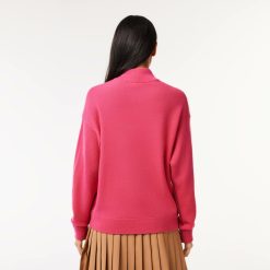 Pullovers | LACOSTE Pull Lacoste Femme Col Montant En Laine