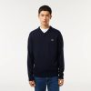 Pullovers | LACOSTE Pull A Col V En Laine Unie