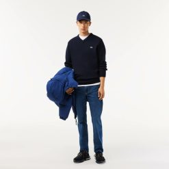 Pullovers | LACOSTE Pull A Col V En Laine Unie