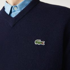 Pullovers | LACOSTE Pull A Col V En Laine Unie