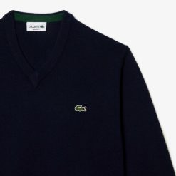 Pullovers | LACOSTE Pull A Col V En Laine Unie