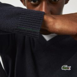 Pullovers | LACOSTE Pull A Col V En Laine Unie