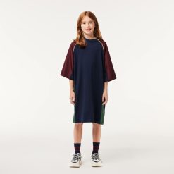 Vetements Fille | LACOSTE Robe T-Shirt En Coton Avec Empiecements Contrastes