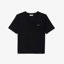 T-Shirts | LACOSTE T-Shirt Relaxed Fit En Jersey De Coton Doux Col V