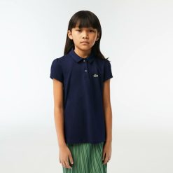 Vetements Fille | LACOSTE Polo Fille Lacoste En Mini Pique Avec Col Festonne