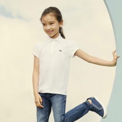 Vetements Fille | LACOSTE Polo Fille Lacoste En Mini Pique Avec Col Festonne