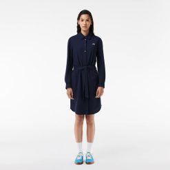 Robes & Jupes | LACOSTE Robe Regular Fit En Pique A Manches Longues