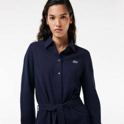 Robes & Jupes | LACOSTE Robe Regular Fit En Pique A Manches Longues