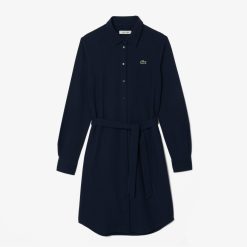 Robes & Jupes | LACOSTE Robe Regular Fit En Pique A Manches Longues