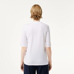 T-Shirts | LACOSTE T-Shirt A Col Rond Et Manches Trois-Quarts En Coton Uni