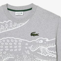 T-Shirts | LACOSTE T-Shirt Col Rond Homme Lacoste Loose Fit Imprime Crocodile