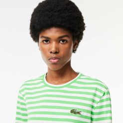 T-Shirts | LACOSTE T-Shirt Manches Longues Femme Lacoste A Rayures En Jersey De Coton