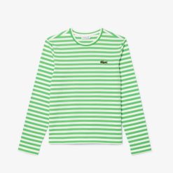 T-Shirts | LACOSTE T-Shirt Manches Longues Femme Lacoste A Rayures En Jersey De Coton