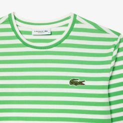 T-Shirts | LACOSTE T-Shirt Manches Longues Femme Lacoste A Rayures En Jersey De Coton