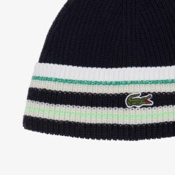 Chapeaux & Casquettes | LACOSTE Bonnet A Rayures En Laine Cotelee Fabrique En France