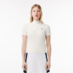 Polos | LACOSTE Polo Slim Fit A Cotes Plates Et Col Zippe Montant