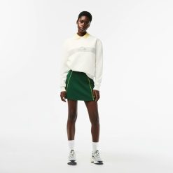 Sweatshirts | LACOSTE Sweatshirt Col Rond Femme Lacoste Imprime Filet De Tennis