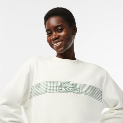 Sweatshirts | LACOSTE Sweatshirt Col Rond Femme Lacoste Imprime Filet De Tennis