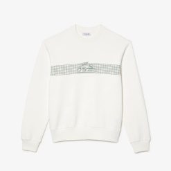 Sweatshirts | LACOSTE Sweatshirt Col Rond Femme Lacoste Imprime Filet De Tennis