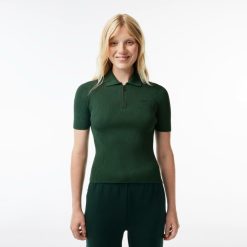 Pullovers | LACOSTE Polo Col Zippe Femme Lacoste En Maille