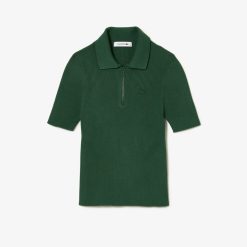 Pullovers | LACOSTE Polo Col Zippe Femme Lacoste En Maille