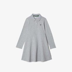 Vetements Fille | LACOSTE Robe Fille Lacoste Manches Longues Et Col Polo En Pique Stretch