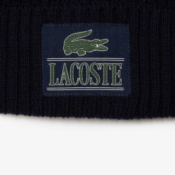 Chapeaux & Casquettes | LACOSTE Bonnet En Laine Cotelee Avec Vignette Tissee