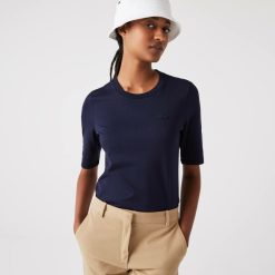 T-Shirts | LACOSTE T-Shirt A Col Rond Et Manches Trois-Quarts En Coton Uni