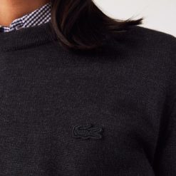 Pullovers | LACOSTE Pull A Col Rond En Laine Merinos Unie