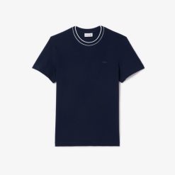 T-Shirts | LACOSTE T-Shirt En Pique Stretch A Col Raye