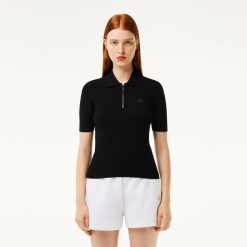 Pullovers | LACOSTE Polo Col Zippe Femme Lacoste En Maille